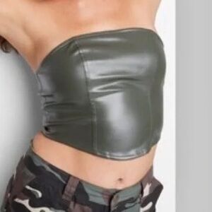 NWT WILD FABLE Olive Green Faux Leather Tube Top